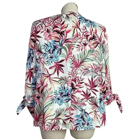 Tahari ASL Women 18W Floral Open Jacket Ivory Multicolor 3/4 Tie Sleeve NEW - Picture 5 of 9